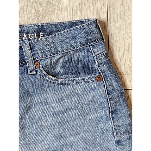 American Eagle Shorts Womens 00 Highest Rise Mom Short Denim Plaid Cross Angled - Picture 3 of 11